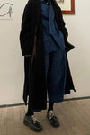 AVIVA JIFEI XUE Indigo Stripe Linen Short Kimono Jacket A21-KJS Reversible Indigo Stripe Linen Short Kimono Jacket